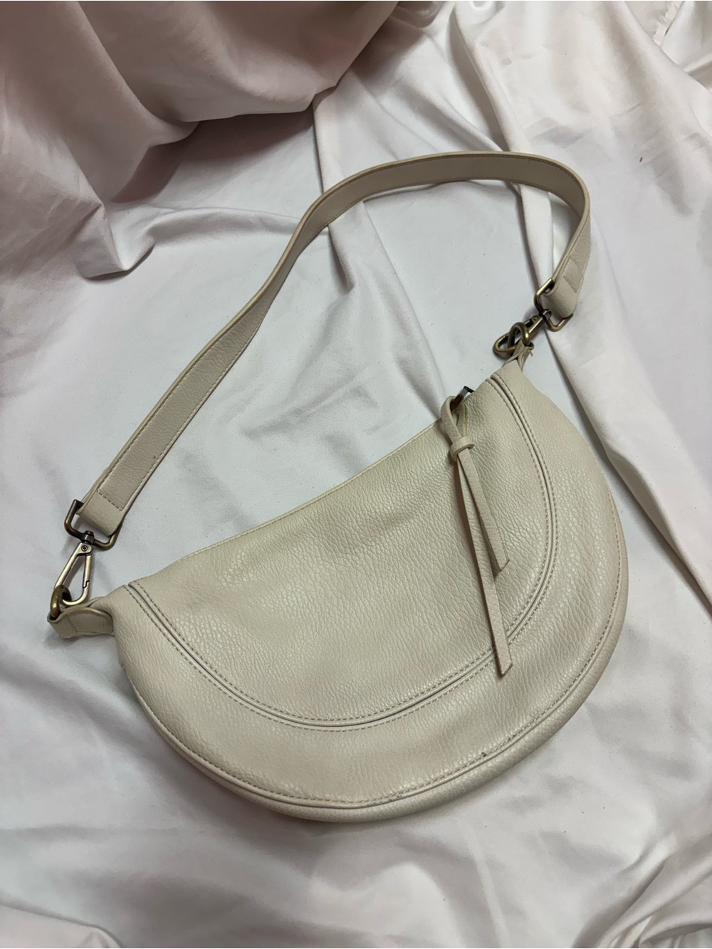 Anthropologie x Urban Originals Cream Leather Halfmoon Crossbody